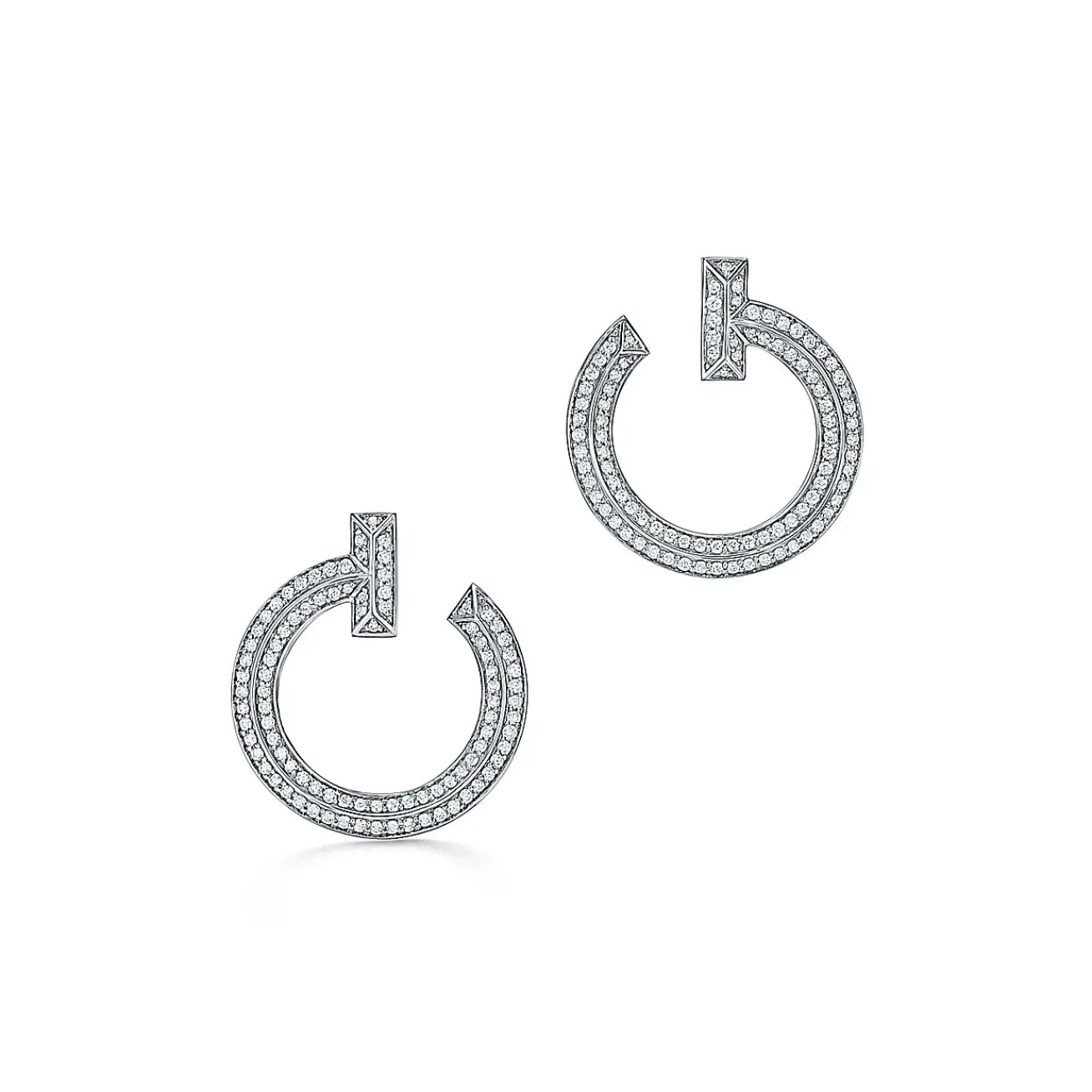Tiffany & Co. Tiffany T T1 Open Hoop Earrings in White Gold with Diamonds | ^ Earrings|Gifts for Her