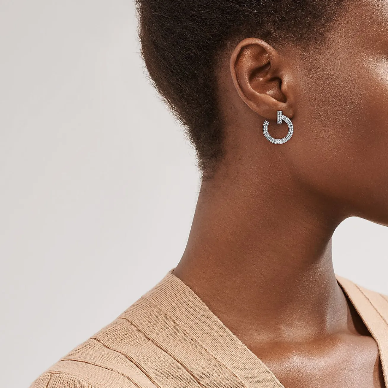 Tiffany & Co. Tiffany T T1 Open Hoop Earrings in White Gold with Diamonds | ^ Earrings|Gifts for Her