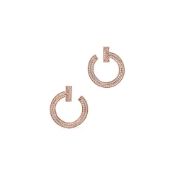 Tiffany & Co. Tiffany T T1 open hoop earrings in 18k rose gold with diamonds. | ^ Earrings|Hoop Earrings