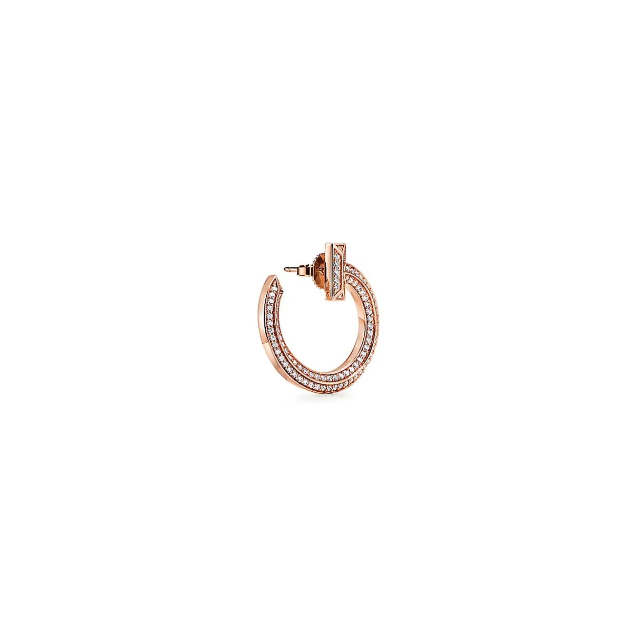 Tiffany & Co. Tiffany T T1 open hoop earrings in 18k rose gold with diamonds. | ^ Earrings|Hoop Earrings