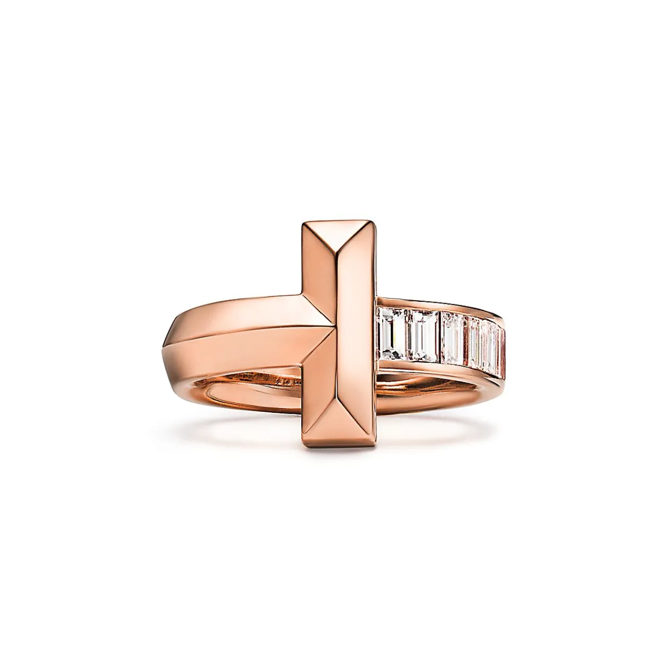 Tiffany & Co. Tiffany T T1 Ring in Rose Gold with Baguette Diamonds, 4.5 mm Wide | ^ Rings|Rose Gold Jewelry