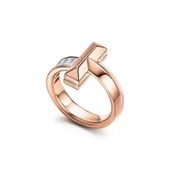Tiffany & Co. Tiffany T T1 Ring in Rose Gold with Baguette Diamonds, 4.5 mm Wide | ^ Rings|Rose Gold Jewelry