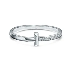 Tiffany & Co. Tiffany T T1 wide diamond hinged bangle in 18k white gold, medium. | ^ Bracelets|Men's Jewelry