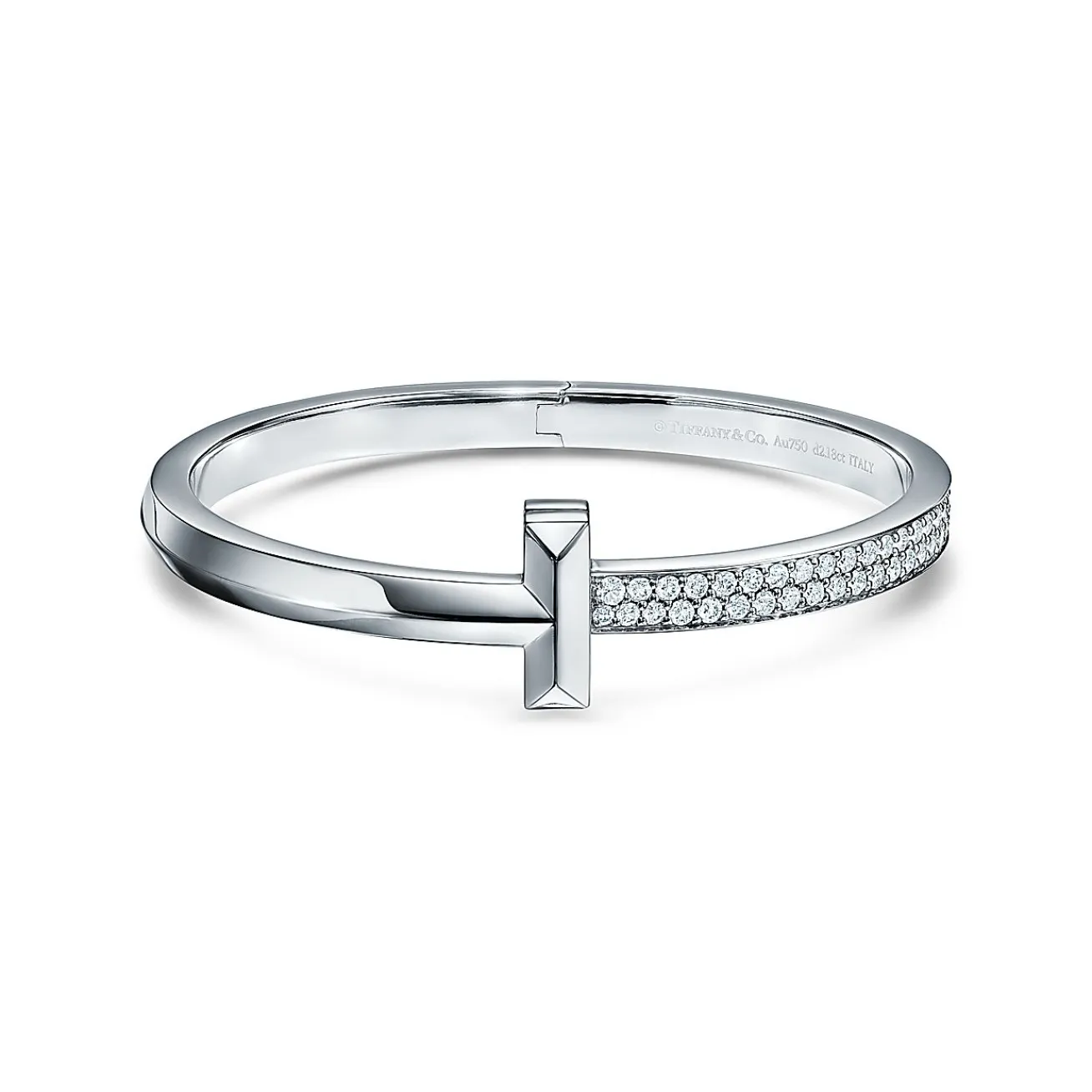 Tiffany & Co. Tiffany T T1 wide diamond hinged bangle in 18k white gold, medium. | ^ Bracelets|Men's Jewelry