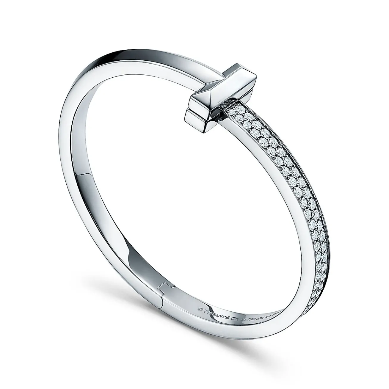 Tiffany & Co. Tiffany T T1 wide diamond hinged bangle in 18k white gold, medium. | ^ Bracelets|Men's Jewelry