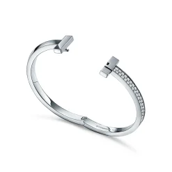 Tiffany & Co. Tiffany T T1 wide diamond hinged bangle in 18k white gold, medium. | ^ Bracelets|Men's Jewelry