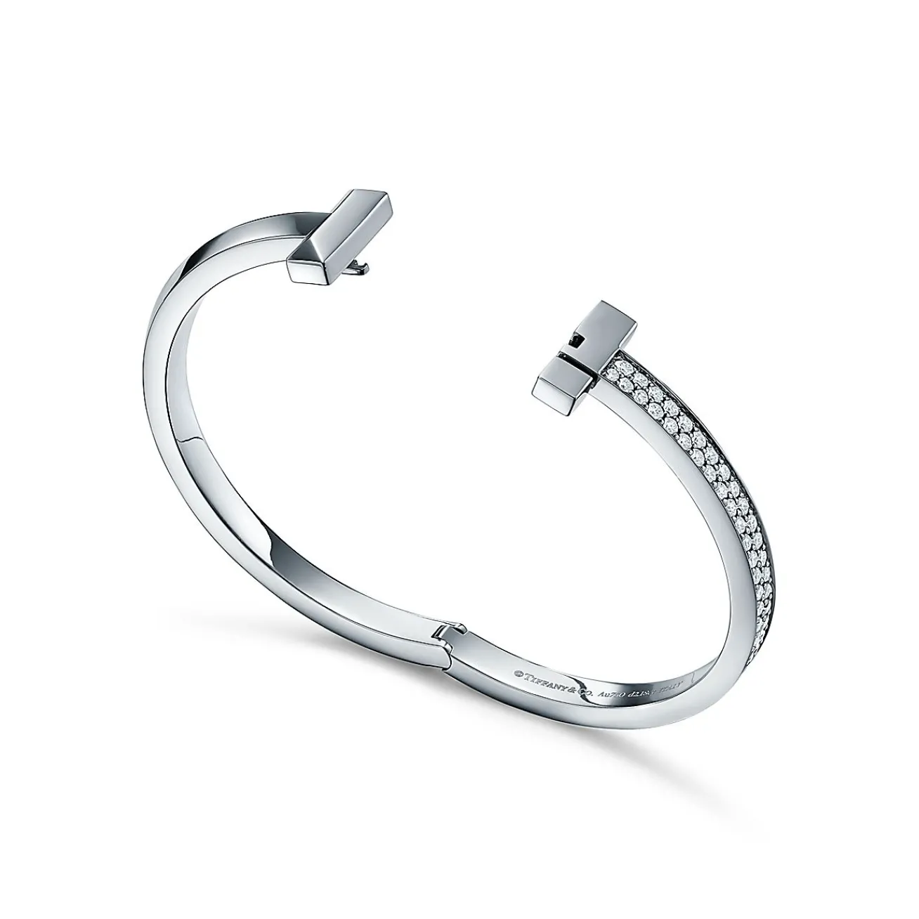 Tiffany & Co. Tiffany T T1 wide diamond hinged bangle in 18k white gold, medium. | ^ Bracelets|Men's Jewelry