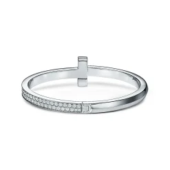 Tiffany & Co. Tiffany T T1 wide diamond hinged bangle in 18k white gold, medium. | ^ Bracelets|Men's Jewelry