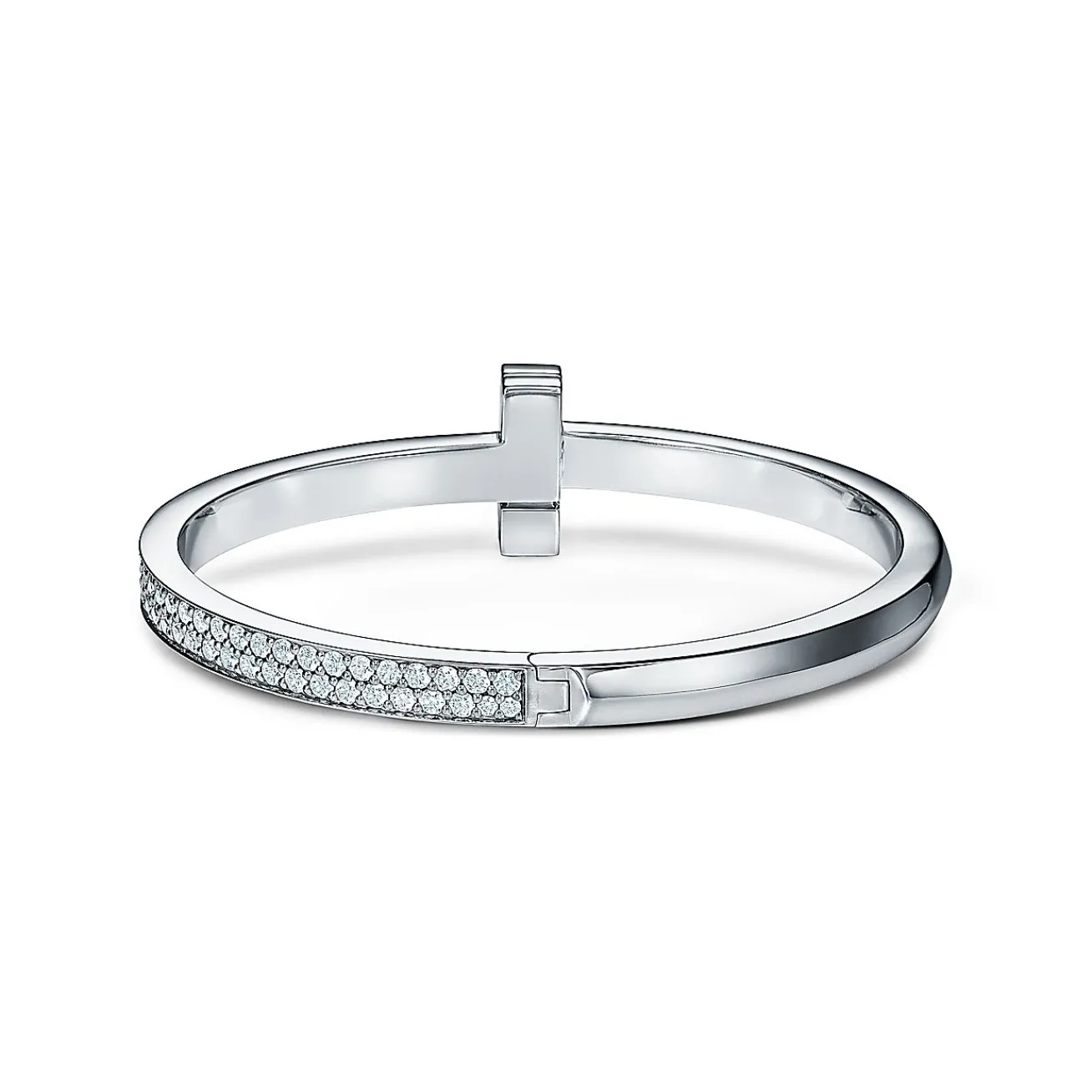 Tiffany & Co. Tiffany T T1 wide diamond hinged bangle in 18k white gold, medium. | ^ Bracelets|Men's Jewelry