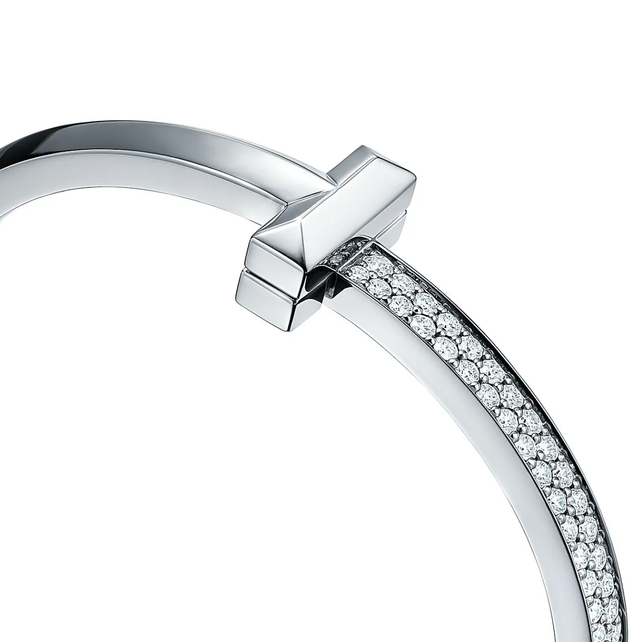 Tiffany & Co. Tiffany T T1 wide diamond hinged bangle in 18k white gold, medium. | ^ Bracelets|Men's Jewelry