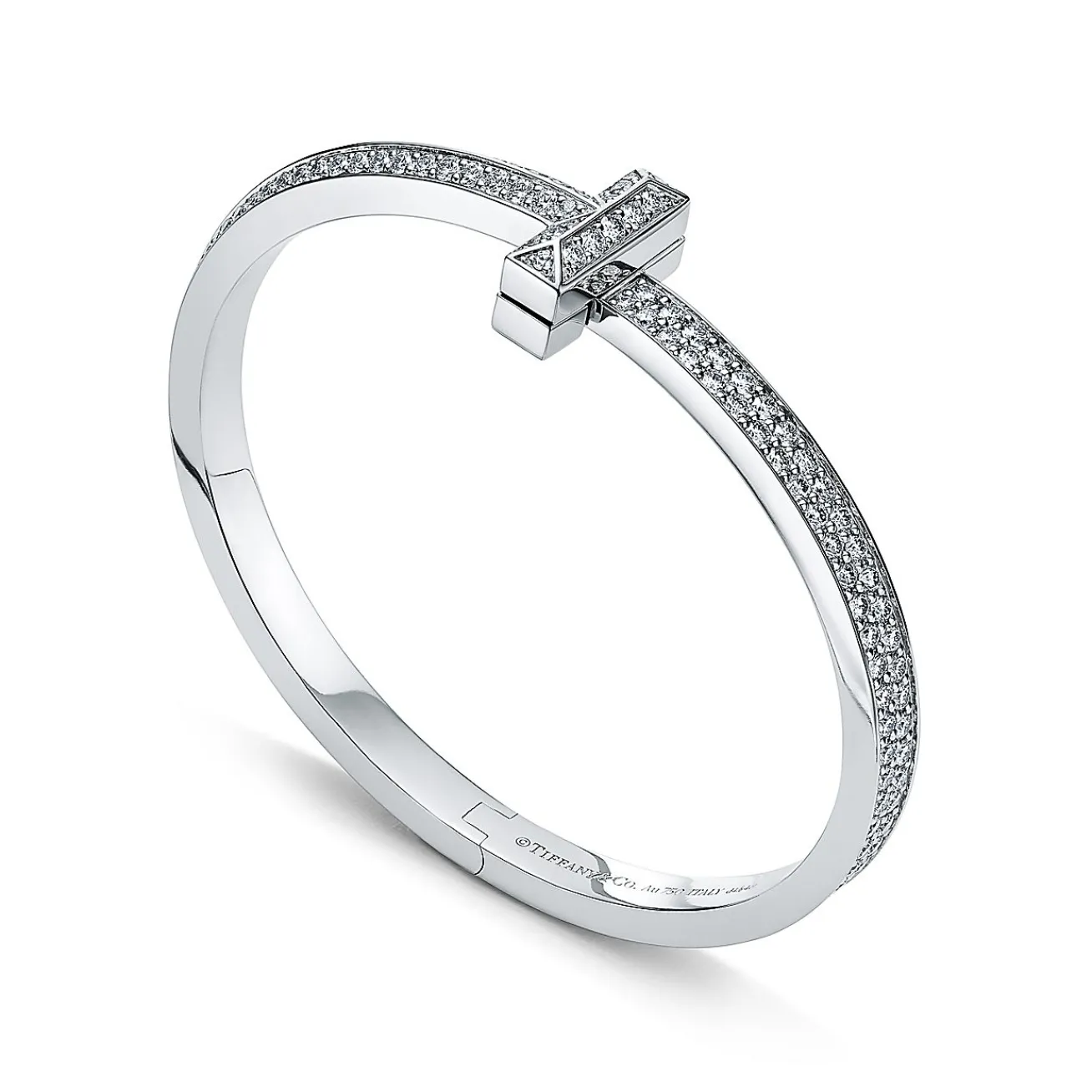 Tiffany & Co. Tiffany T T1 wide diamond hinged bangle in 18k white gold, medium. | ^ Bracelets|Men's Jewelry