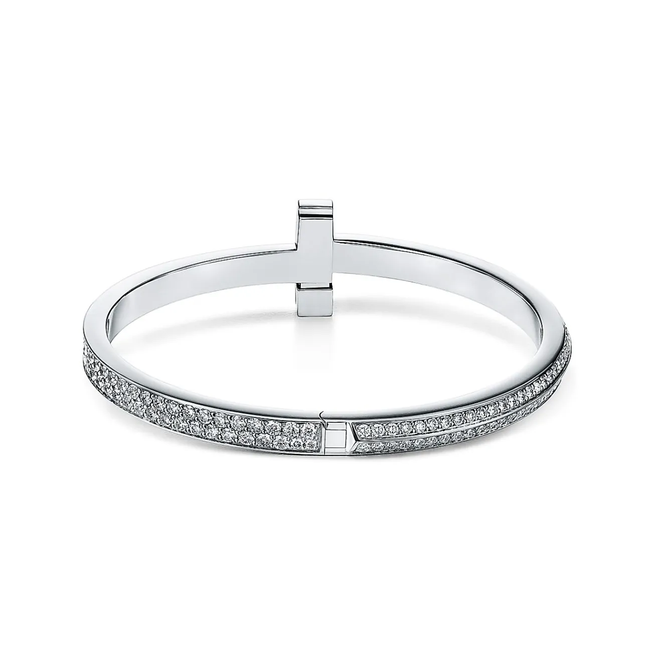 Tiffany & Co. Tiffany T T1 wide diamond hinged bangle in 18k white gold, medium. | ^ Bracelets|Men's Jewelry