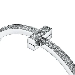 Tiffany & Co. Tiffany T T1 wide diamond hinged bangle in 18k white gold, medium. | ^ Bracelets|Men's Jewelry