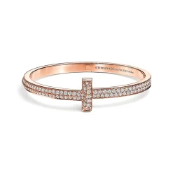 Tiffany & Co. Tiffany T T1 wide diamond hinged bangle in 18k rose gold, medium. | ^ Bracelets|Men's Jewelry