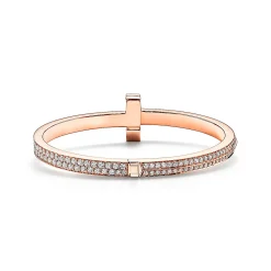 Tiffany & Co. Tiffany T T1 wide diamond hinged bangle in 18k rose gold, medium. | ^ Bracelets|Men's Jewelry