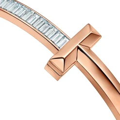 Tiffany & Co. Tiffany T T1 wide hinged bangle in 18k rose gold with baguette diamonds, large. | ^ Bracelets|Rose Gold Jewelry