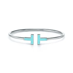 Tiffany & Co. Tiffany T turquoise wire bracelet in 18k white gold, medium. | ^ Bracelets|Colored Gemstone Jewelry