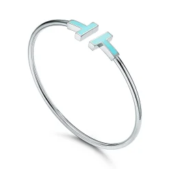 Tiffany & Co. Tiffany T turquoise wire bracelet in 18k white gold, medium. | ^ Bracelets|Colored Gemstone Jewelry
