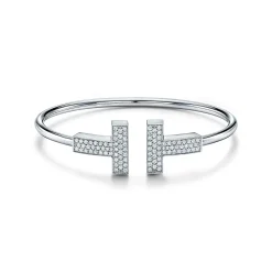 Tiffany & Co. Tiffany T wide diamond wire bracelet in 18k white gold, medium. | ^ Bracelets|Men's Jewelry