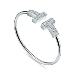 Tiffany & Co. Tiffany T wide diamond wire bracelet in 18k white gold, medium. | ^ Bracelets|Men's Jewelry