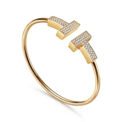 Tiffany & Co. Tiffany T wide diamond wire bracelet in 18k gold, medium. | ^ Bracelets|Gold Jewelry