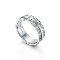 Tiffany & Co. Tiffany T wide pavé diamond ring in 18k white gold, 5.8 mm wide. | ^Women Rings|Diamond Jewelry
