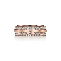 Tiffany & Co. Tiffany T wide pavé diamond ring in 18k rose gold, 5.8 mm wide. | ^Women Rings|Men's Jewelry