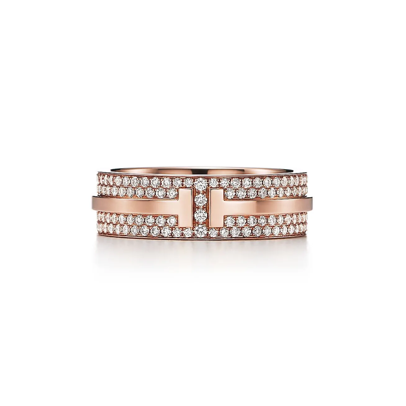 Tiffany & Co. Tiffany T wide pavé diamond ring in 18k rose gold, 5.8 mm wide. | ^Women Rings|Men's Jewelry