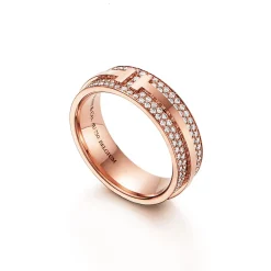 Tiffany & Co. Tiffany T wide pavé diamond ring in 18k rose gold, 5.8 mm wide. | ^Women Rings|Men's Jewelry