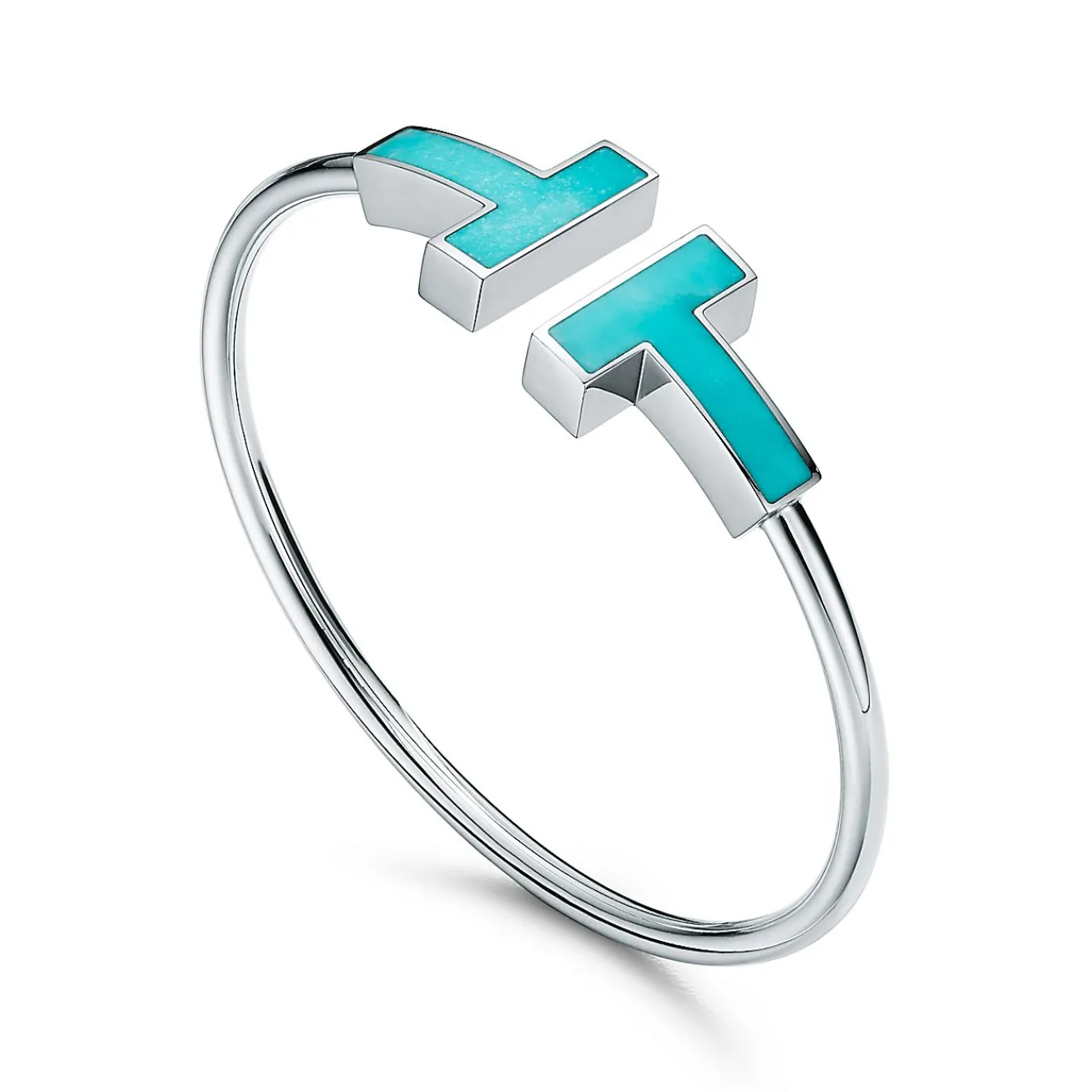 Tiffany & Co. Tiffany T wide turquoise wire bracelet in 18k white gold, medium. | ^ Bracelets|Colored Gemstone Jewelry
