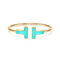 Tiffany & Co. Tiffany T wide turquoise wire bracelet in 18k gold, medium. | ^ Bracelets|Gold Jewelry