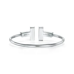 Tiffany & Co. Tiffany T wide wire bracelet in 18k white gold, medium. | ^ Bracelets|Men's Jewelry