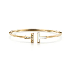 Tiffany & Co. Tiffany T Wire Bracelet in Yellow Gold with Mother-of-pearl and Diamonds | ^ Bracelets|Gold Jewelry