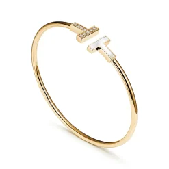 Tiffany & Co. Tiffany T Wire Bracelet in Yellow Gold with Mother-of-pearl and Diamonds | ^ Bracelets|Gold Jewelry