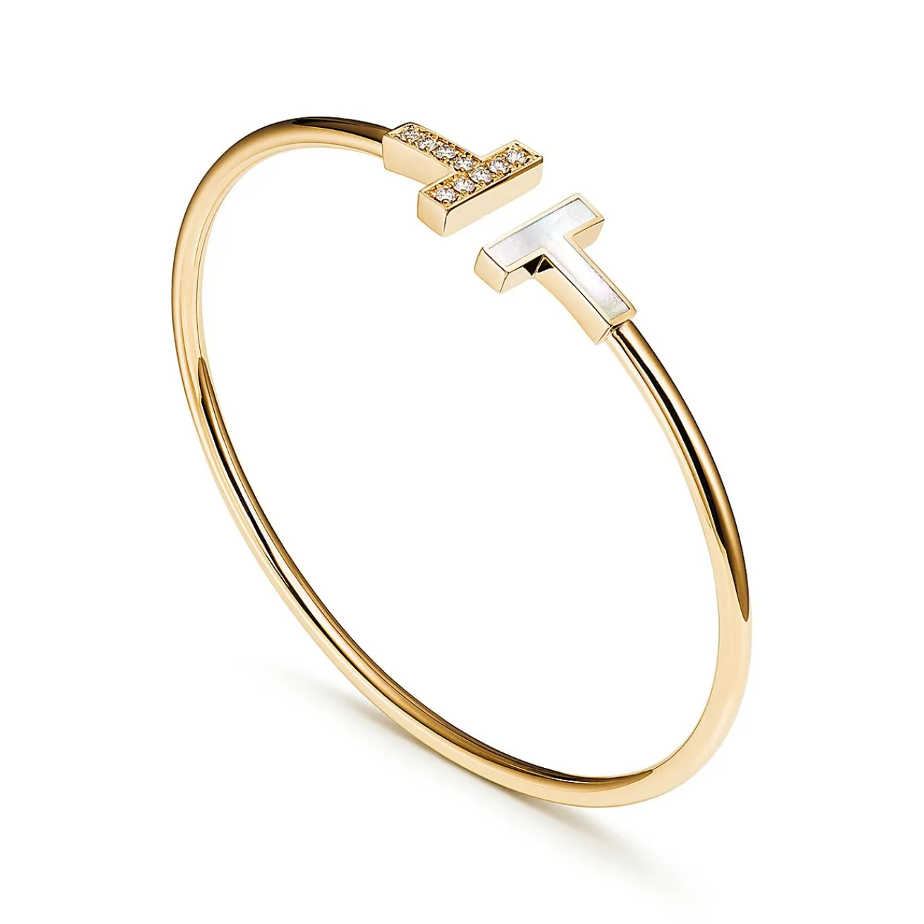 Tiffany & Co. Tiffany T Wire Bracelet in Yellow Gold with Mother-of-pearl and Diamonds | ^ Bracelets|Gold Jewelry