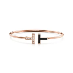 Tiffany & Co. Tiffany T Wire Bracelet in Rose Gold with Black Onyx and Diamonds | ^ Bracelets|Rose Gold Jewelry