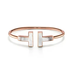 Tiffany & Co. Tiffany T Wire Bracelet in Rose Gold with Mother-of-pearl, Wide | ^ Bracelets|Rose Gold Jewelry