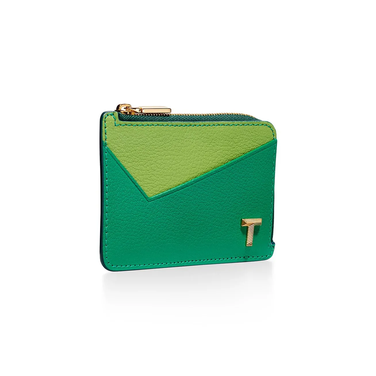 Tiffany & Co. Tiffany T Zip Card Case in Emerald Green Colorblock Leather | ^Women Small Leather Goods|Women's Accessories