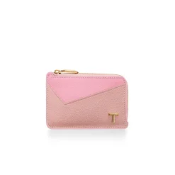 Tiffany & Co. Tiffany T Zip Card Case in Pink Colorblock Leather | ^Women Small Leather Goods|Women's Accessories