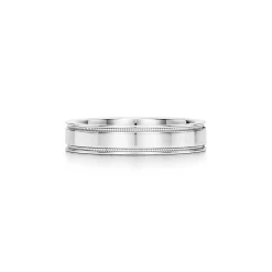 Tiffany & Co. Tiffany Together Double Milgrain Band Ring in Platinum, 4 mm Wide | ^Women Rings|Platinum Jewelry