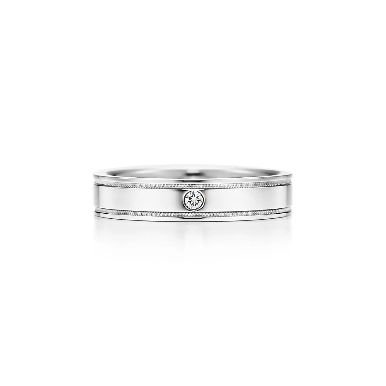 Tiffany & Co. Tiffany Together Double Milgrain Band Ring in Platinum with a Diamond, 4 mm Wide | ^Women Rings|Platinum Jewelry
