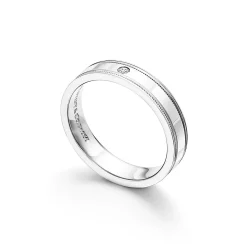 Tiffany & Co. Tiffany Together Double Milgrain Band Ring in Platinum with a Diamond, 4 mm Wide | ^Women Rings|Platinum Jewelry
