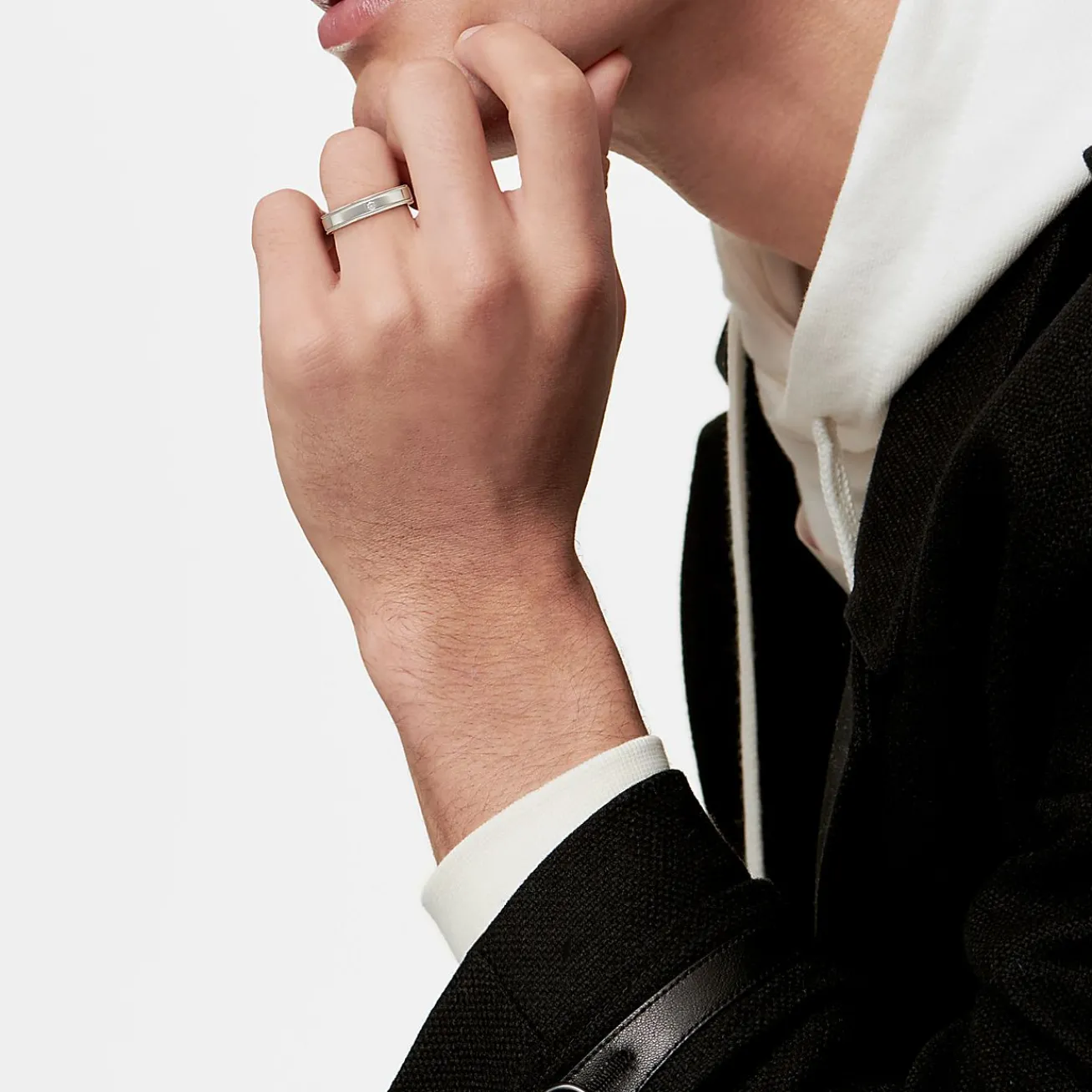 Tiffany & Co. Tiffany Together Double Milgrain Band Ring in Platinum with a Diamond, 4 mm Wide | ^Women Rings|Platinum Jewelry