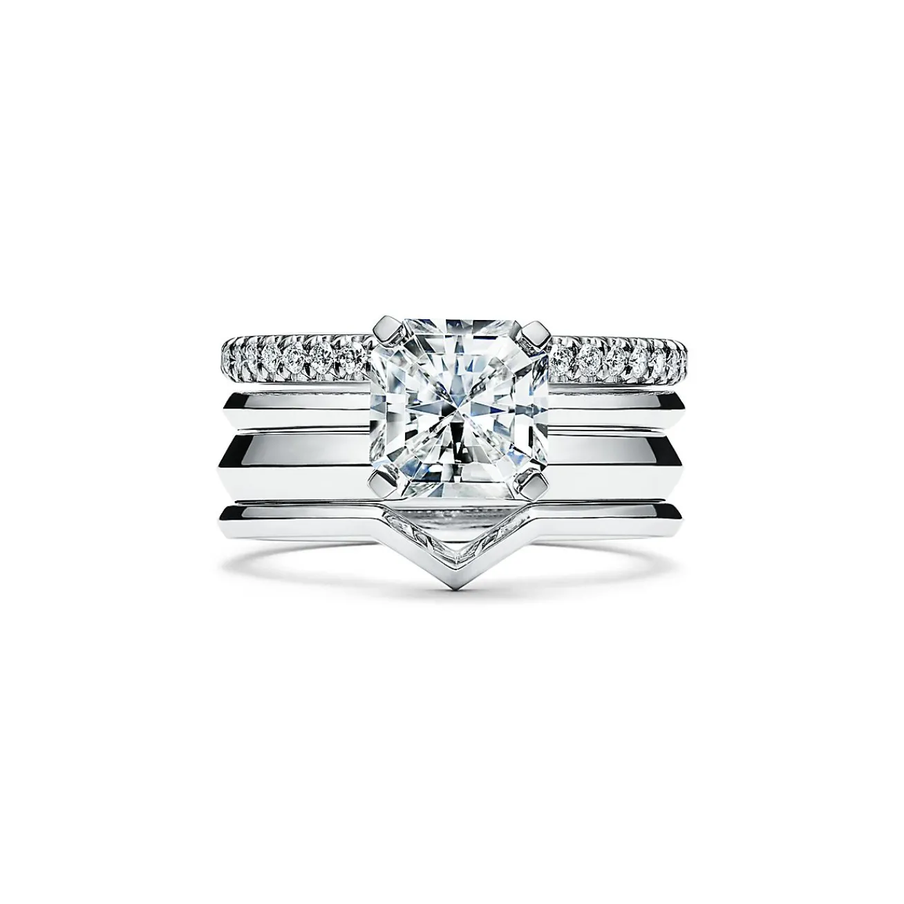 Tiffany & Co. Tiffany True® engagement ring in platinum: an icon of modern love. | ^ Engagement Rings