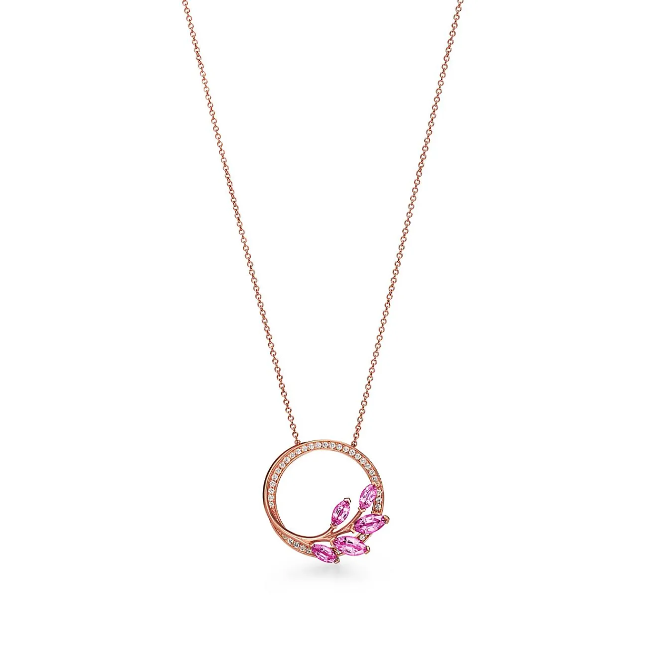 Tiffany & Co. Tiffany Victoria® Diamond Vine Circle Pendant with Pink Sapphires in Rose Gold | ^ Necklaces & Pendants|Gifts for Her