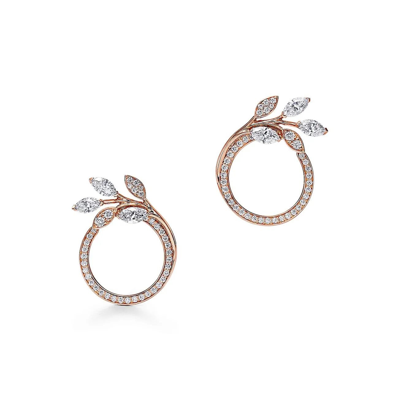 Tiffany & Co. Tiffany Victoria® diamond vine circle earrings in 18k rose gold, small. | ^ Earrings|Hoop Earrings