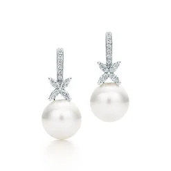 Tiffany & Co. Tiffany Victoria® earrings in platinum with South Sea pearls and diamonds. | ^ Earrings|Platinum Jewelry
