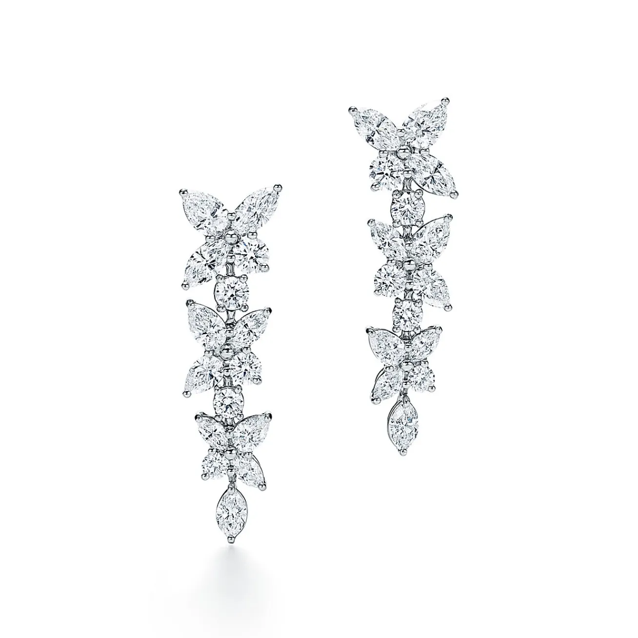Tiffany & Co. Tiffany Victoria® mixed cluster drop earrings in platinum with diamonds. | ^ Earrings|Platinum Jewelry