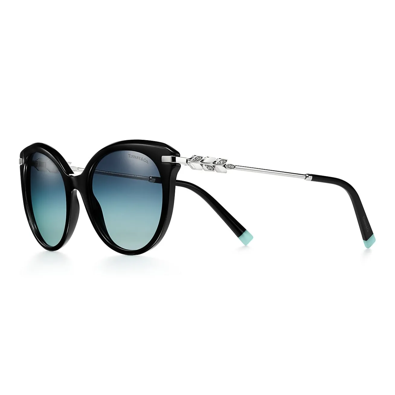 Tiffany & Co. Tiffany Victoria® Sunglasses in Black Acetate with Gradient Tiffany Blue® Lenses | ^ Tiffany Victoria®|Sunglasses