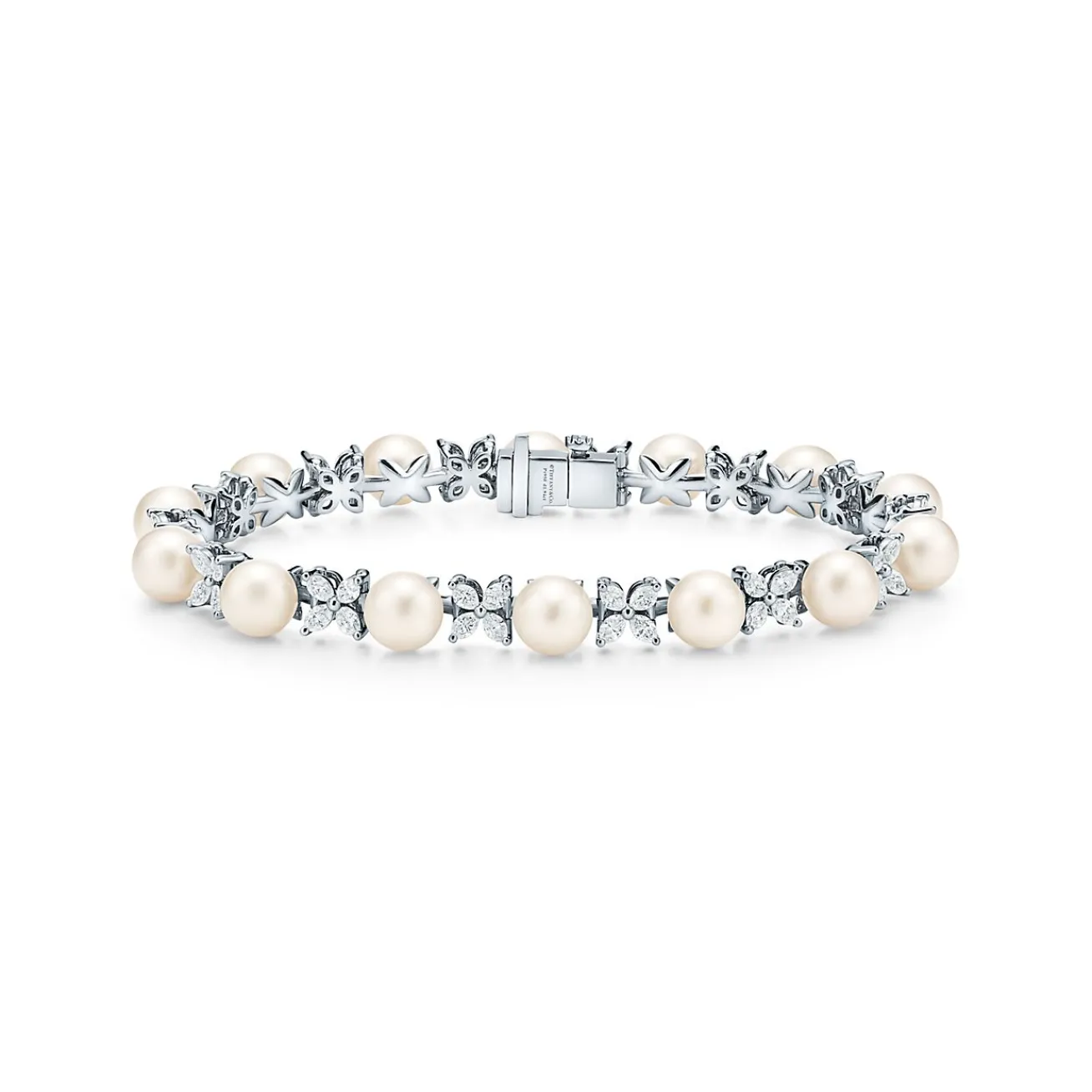 Tiffany & Co. Tiffany Victoria® Tennis Bracelet in Platinum with Diamonds and Pearls | ^ Bracelets|Gifts for Her